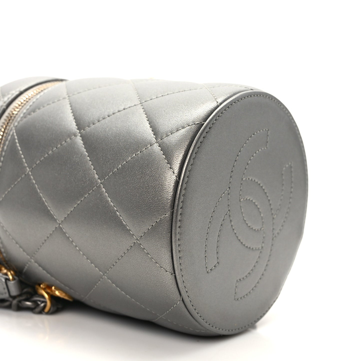 Metallic Lambskin Quilted Side Note Vanity Grey