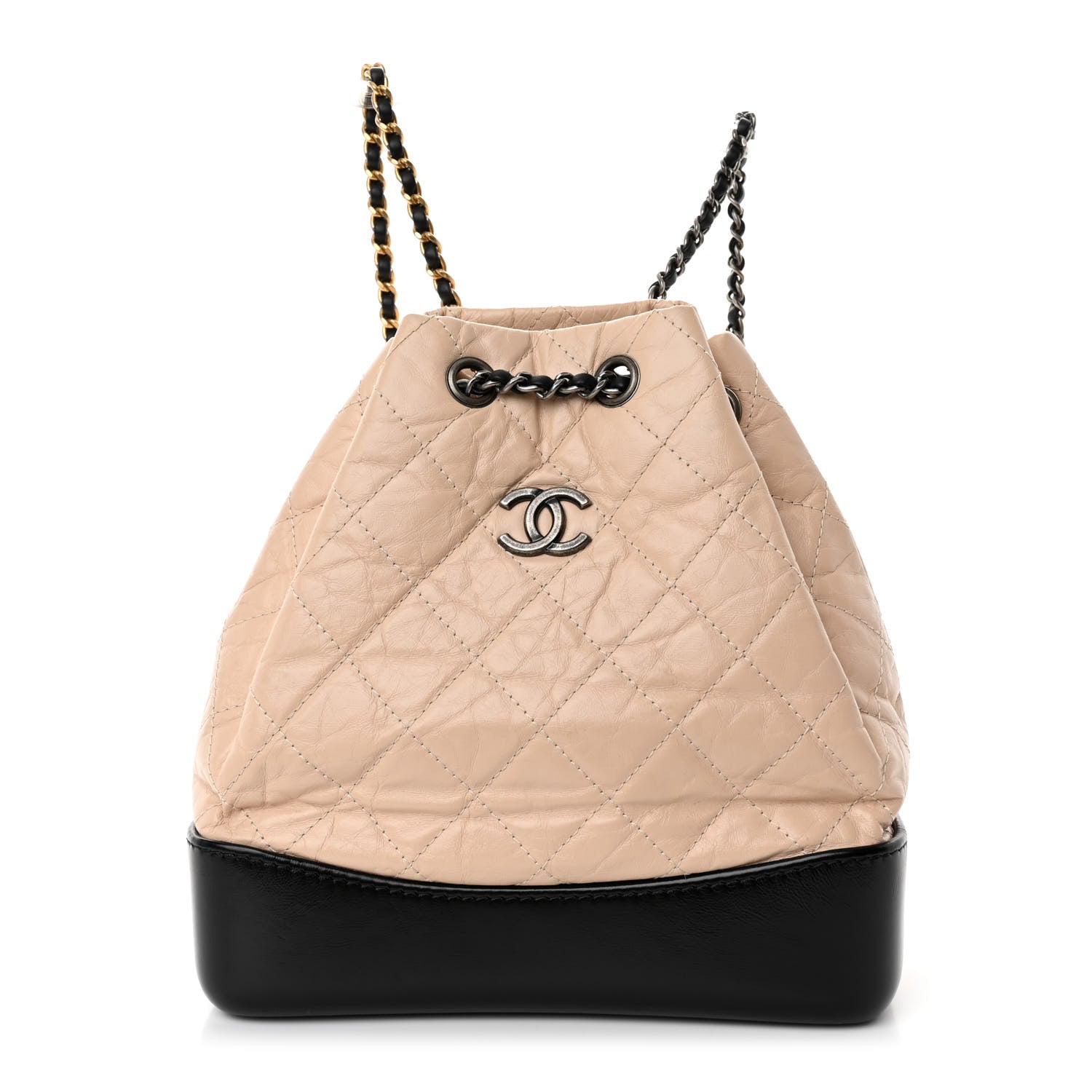 Chanel Aged Calfskin Quilted Small Gabrielle Backpack Beige Black 1 of 10