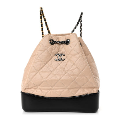 Chanel Aged Calfskin Quilted Small Gabrielle Backpack Beige Black 1 of 10