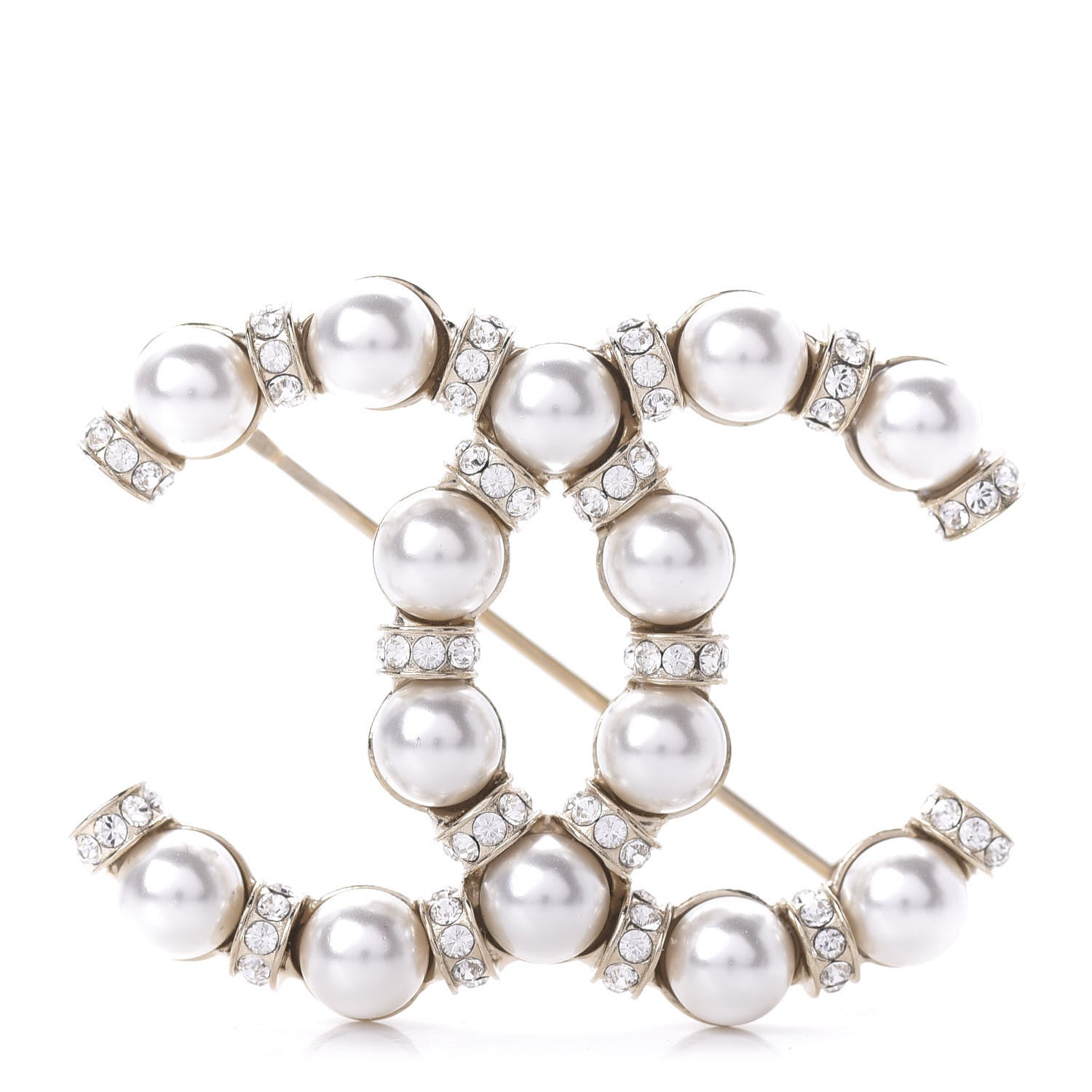 Chanel Pearl Crystal Nefertiti CC Brooch Gold 1 of 5