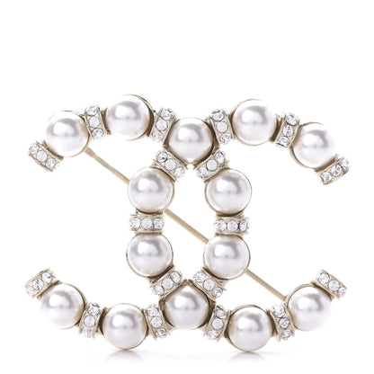 Chanel Pearl Crystal Nefertiti CC Brooch Gold 1 of 5