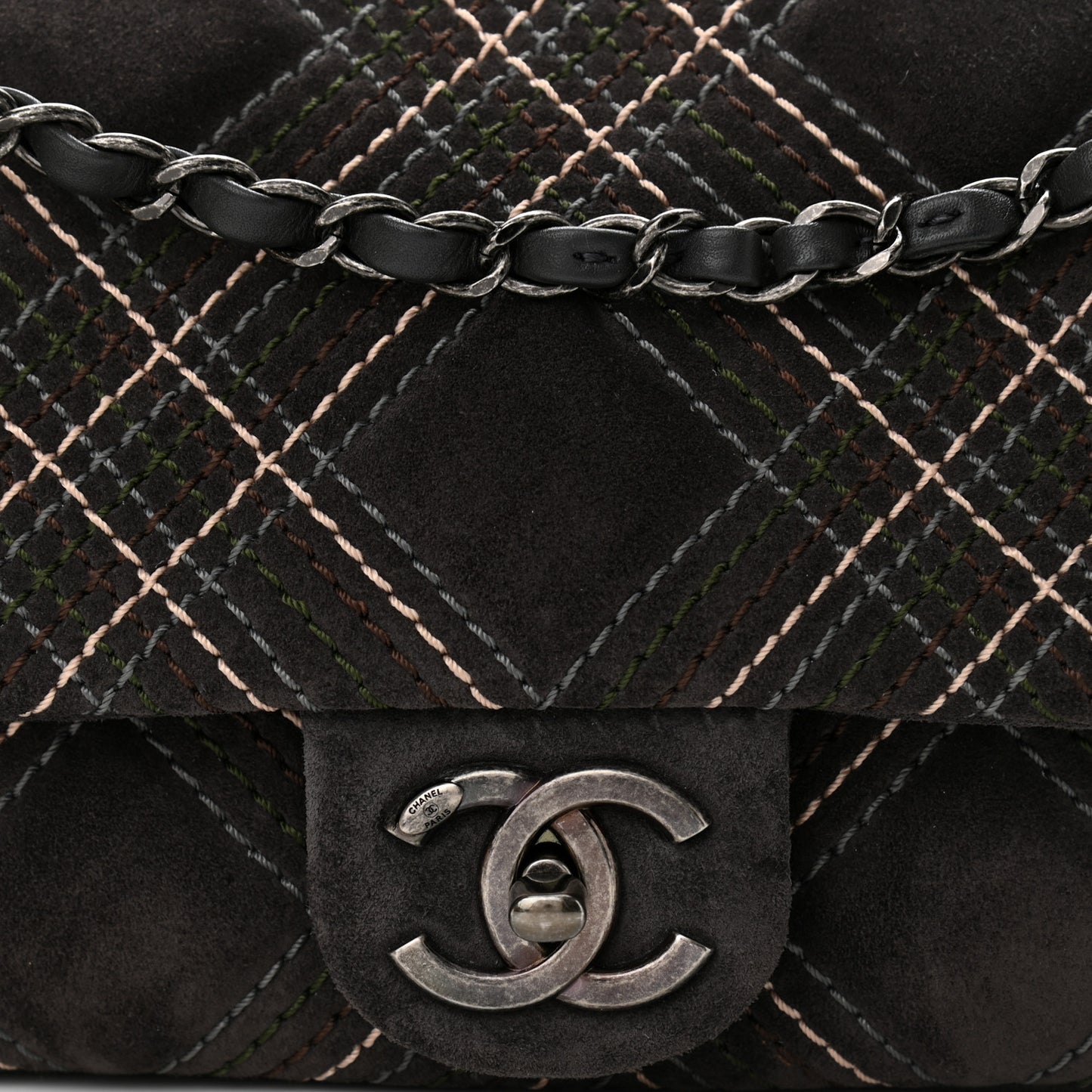 Suede Stitched Medium Saltire Single Flap Grey