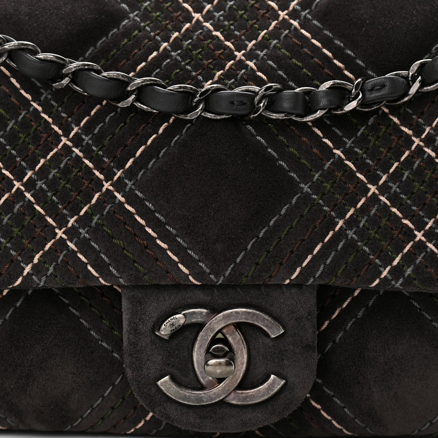 Chanel Suede Stitched Medium Saltire Single Flap Grey 8 of 10