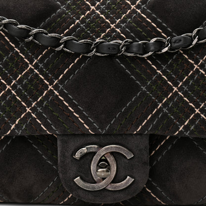 Chanel Suede Stitched Medium Saltire Single Flap Grey 8 of 10