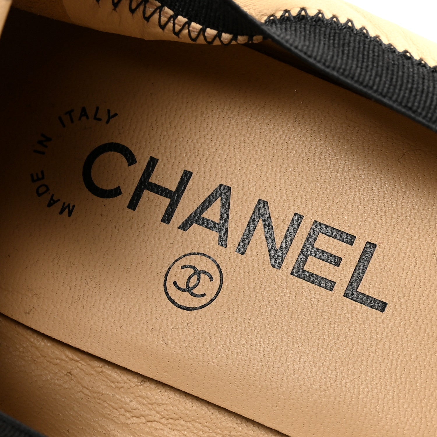 Chanel Lambskin CC Elastic Cap Toe Ballerina Flats 40 Beige Black 8 of 9
