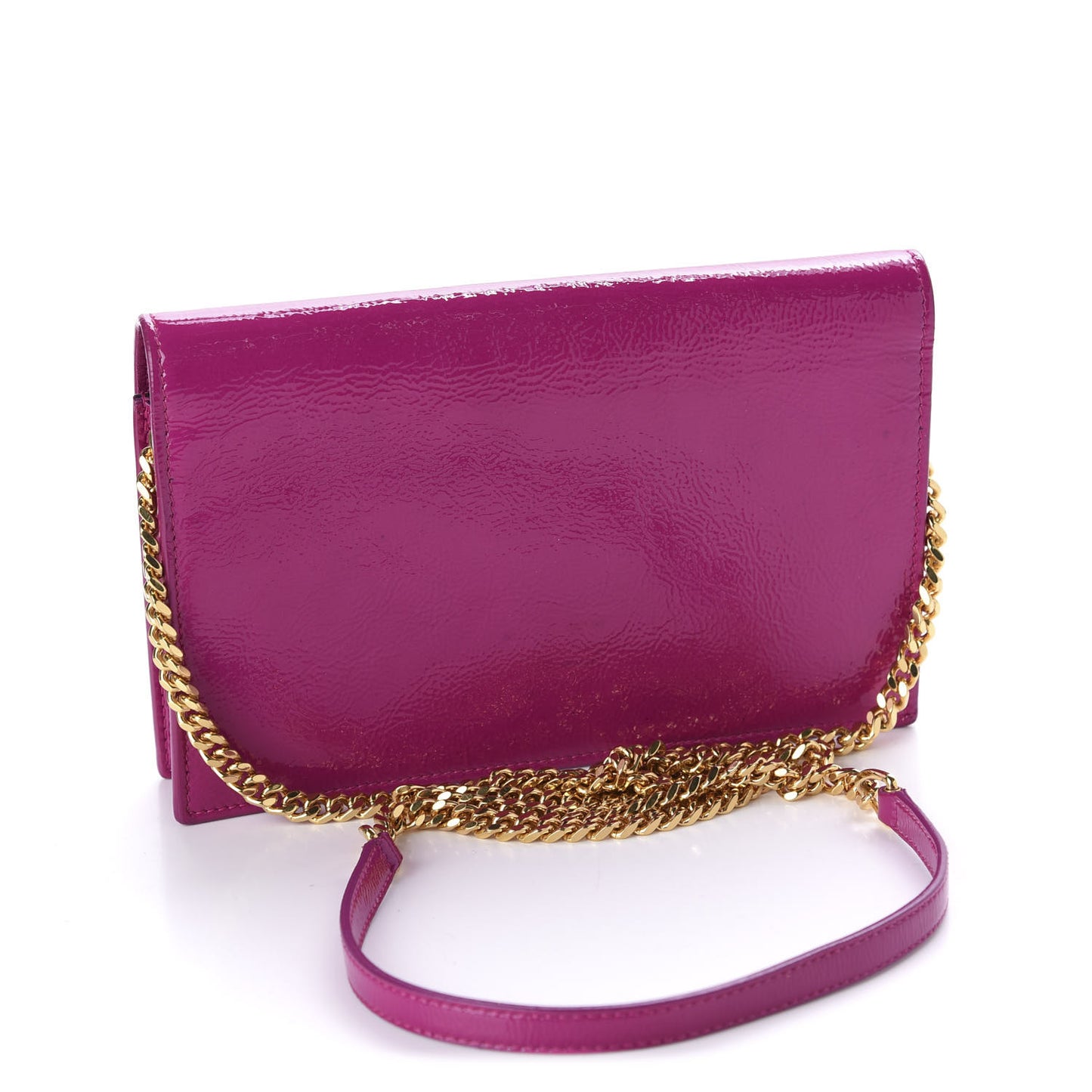 Textured Patent Monogram Envelope Chain Wallet Electric Pink