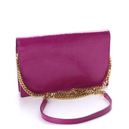 Saint Laurent Textured Patent Monogram Envelope Chain Wallet Electric Pink 3 of 11