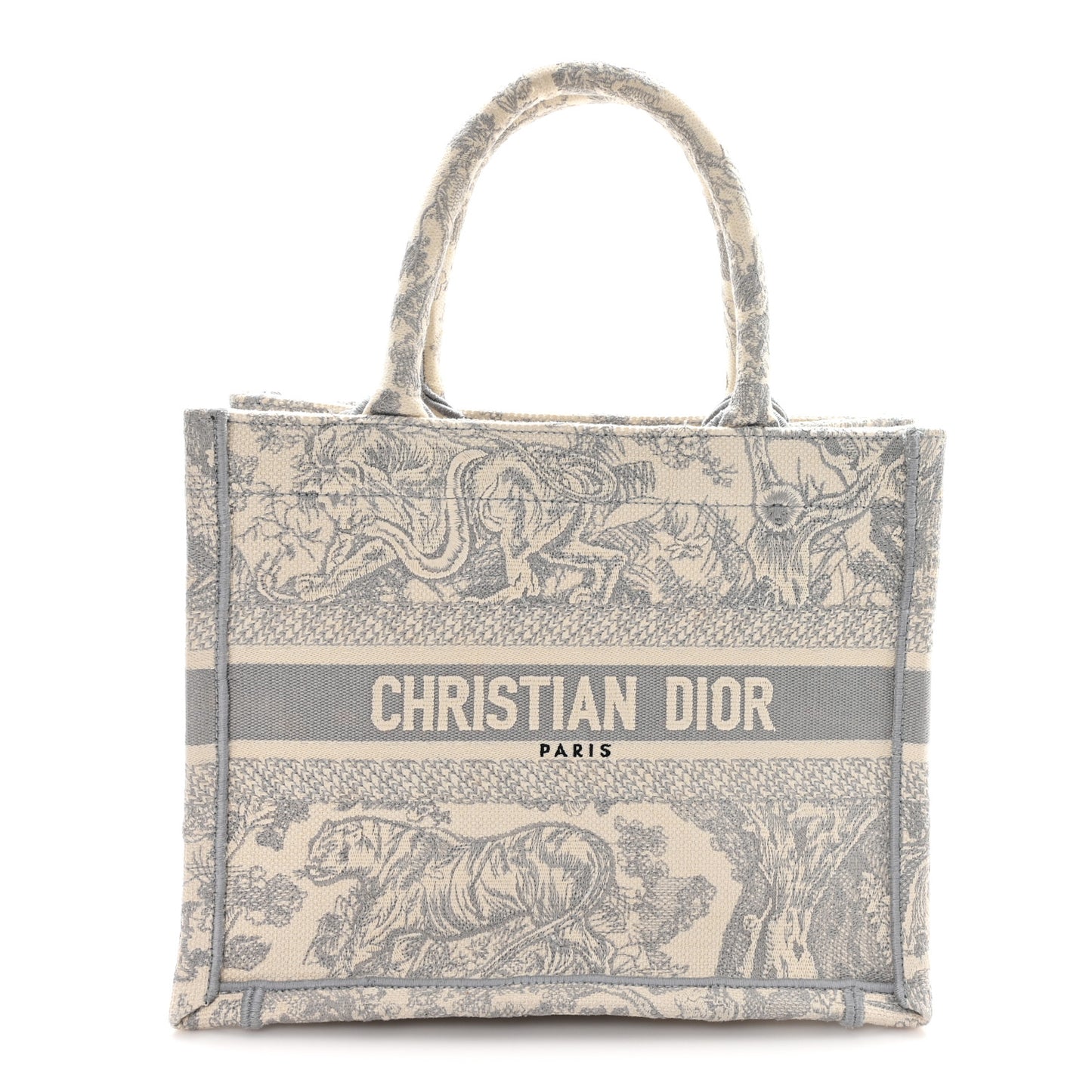 Canvas Embroidered Small Dioriviera Toile De Jouy Book Tote Gray