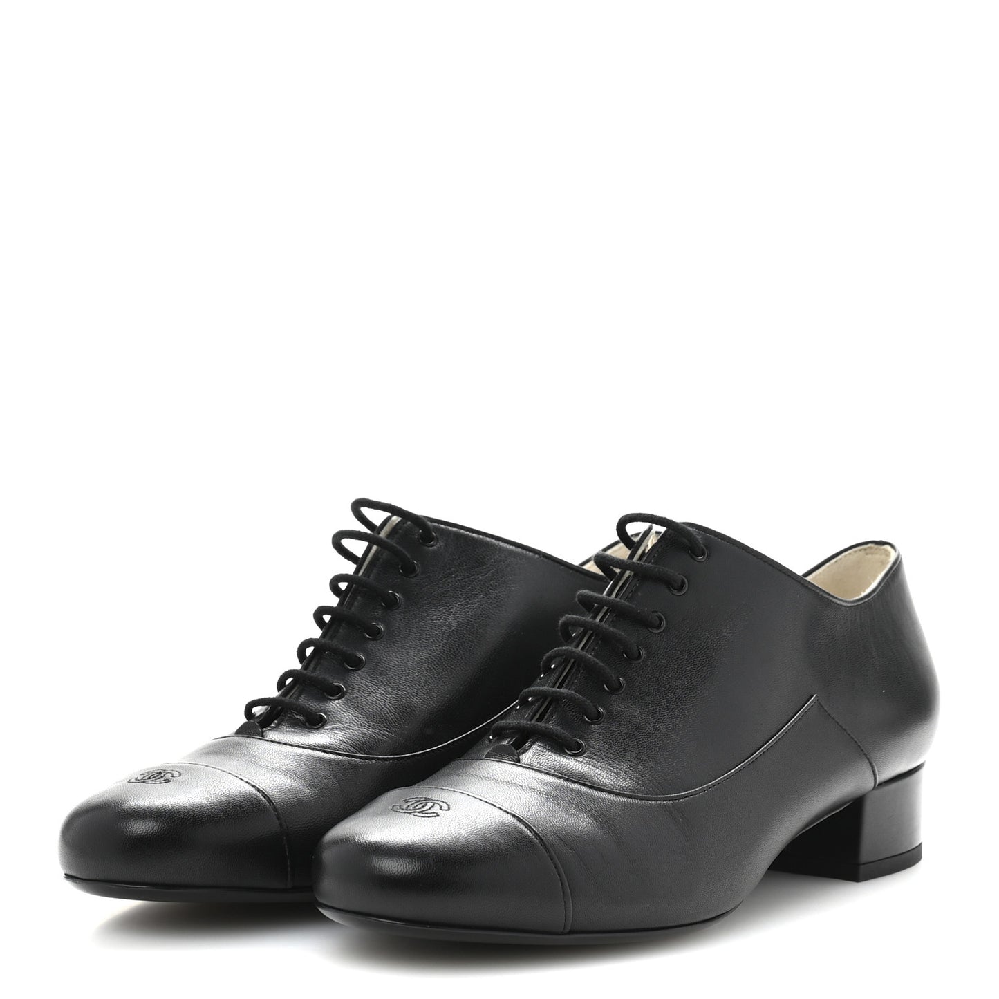 Smooth Lambskin Lace Up Shoes 39 Black