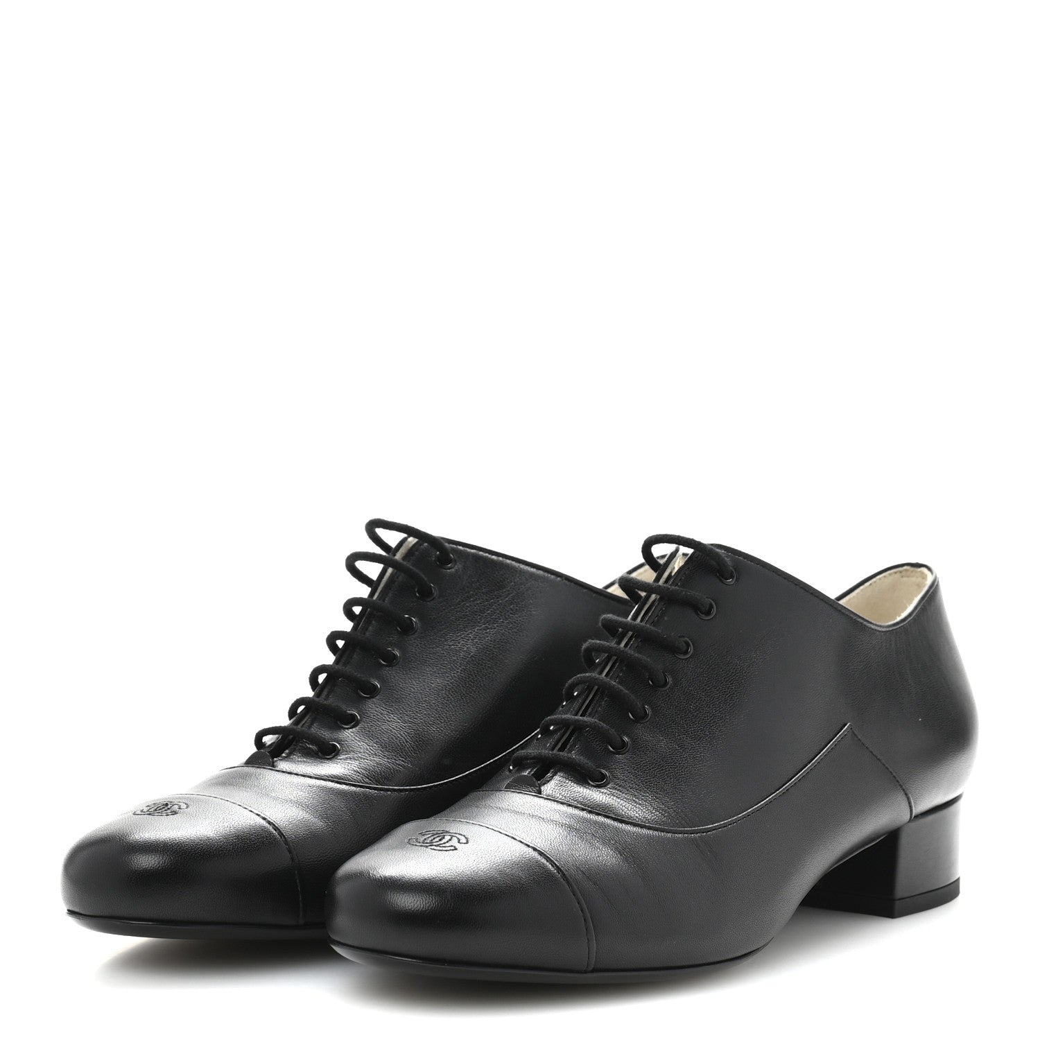 Chanel Smooth Lambskin Lace Up Shoes 39 Black 4 of 9