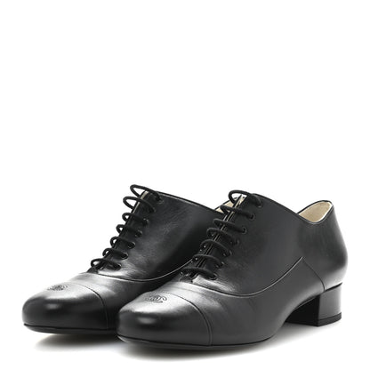 Chanel Smooth Lambskin Lace Up Shoes 39 Black 4 of 9