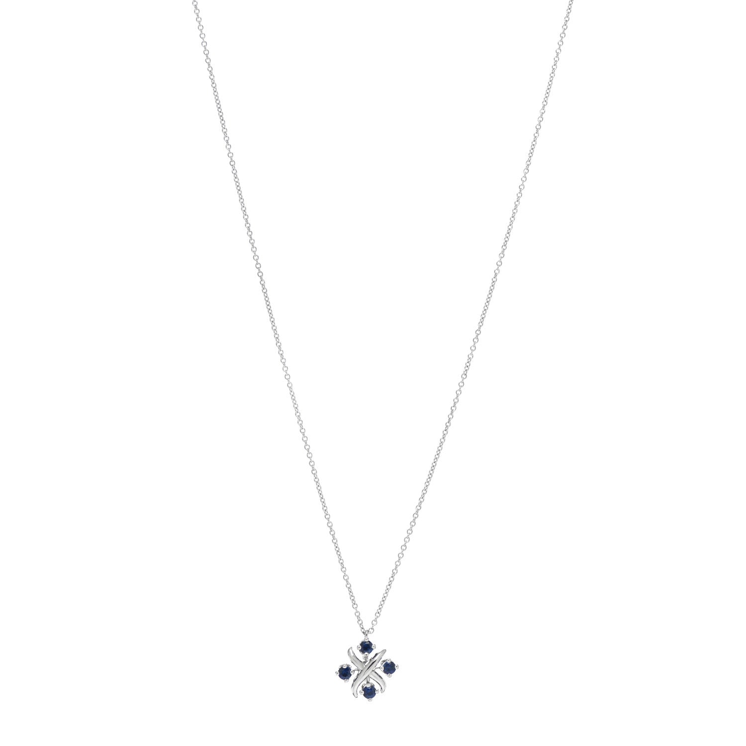 Tiffany Platinum Blue Sapphire Schlumberger Lynn Pendant Necklace 1 of 5