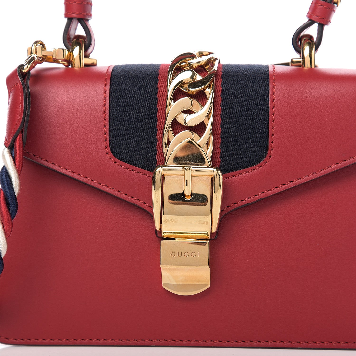 Gucci Calfskin Mini Sylvie Top Handle Bag Hibiscus Red 8 of 11