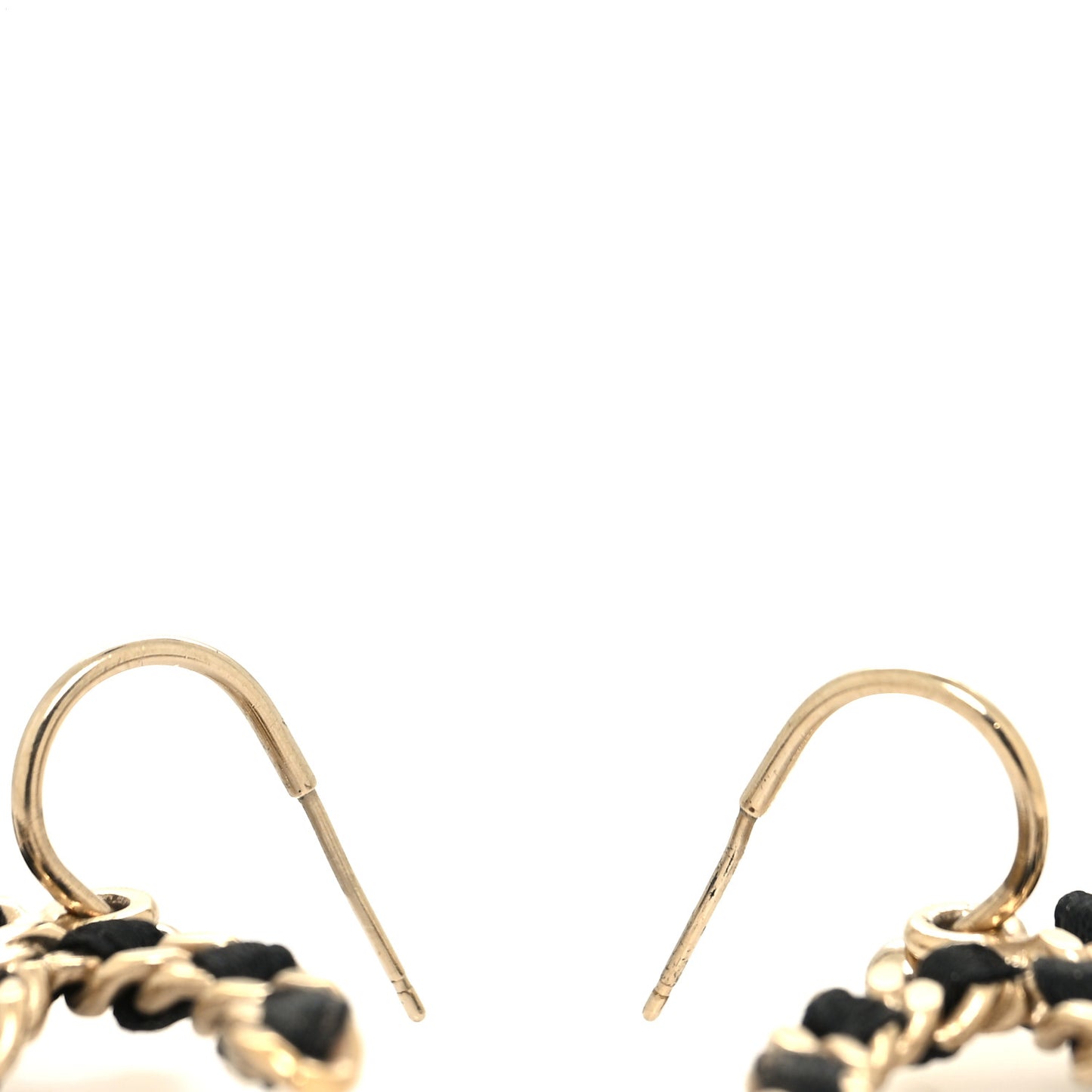 Satin CC Chain Earrings Light Gold Black