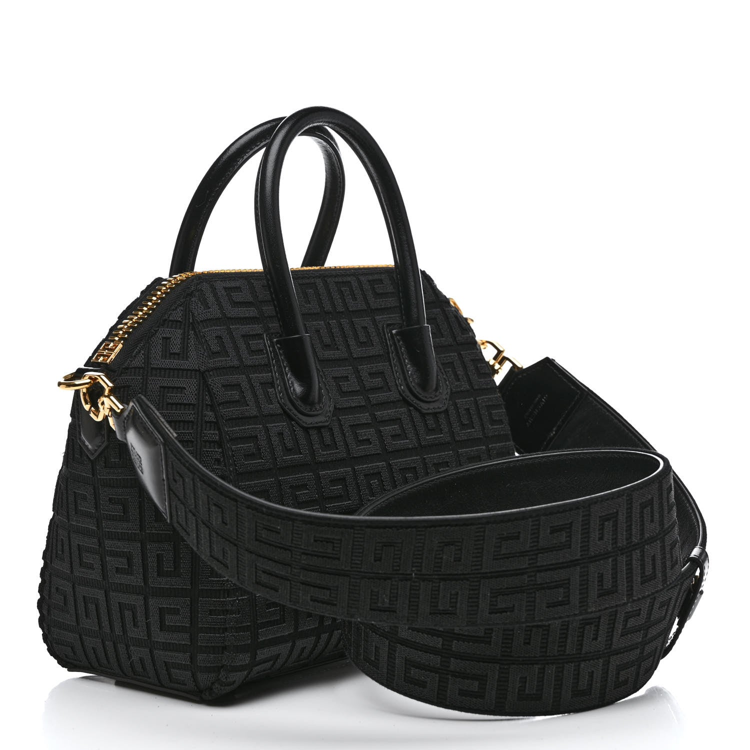 Givenchy Canvas Jacquard Embroidered Calfskin 4G Mini Antigona Black 3 of 17