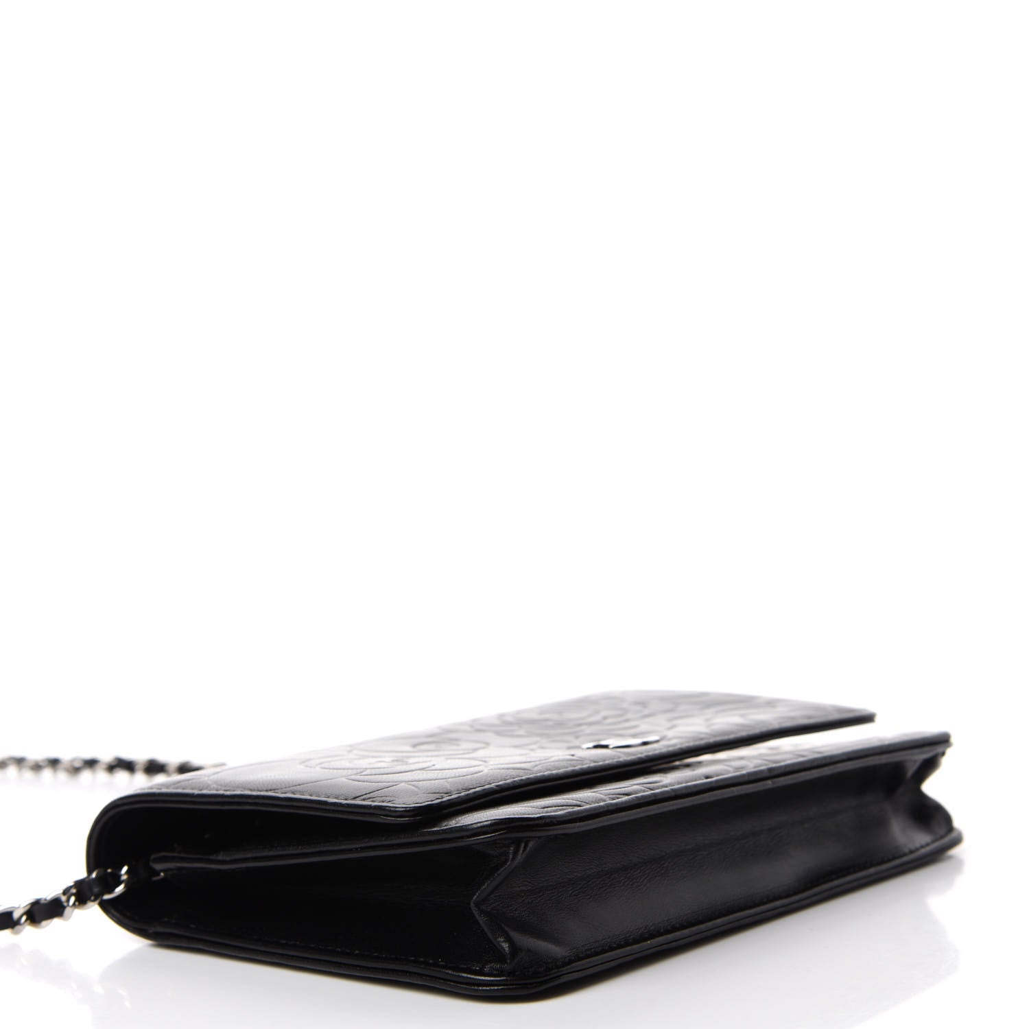Chanel Lambskin Camellia Embossed Wallet on Chain WOC Black 4 of 12