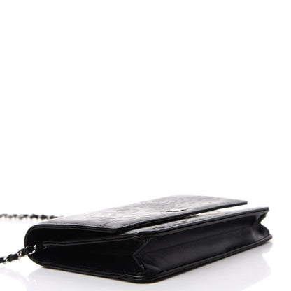 Chanel Lambskin Camellia Embossed Wallet on Chain WOC Black 4 of 12