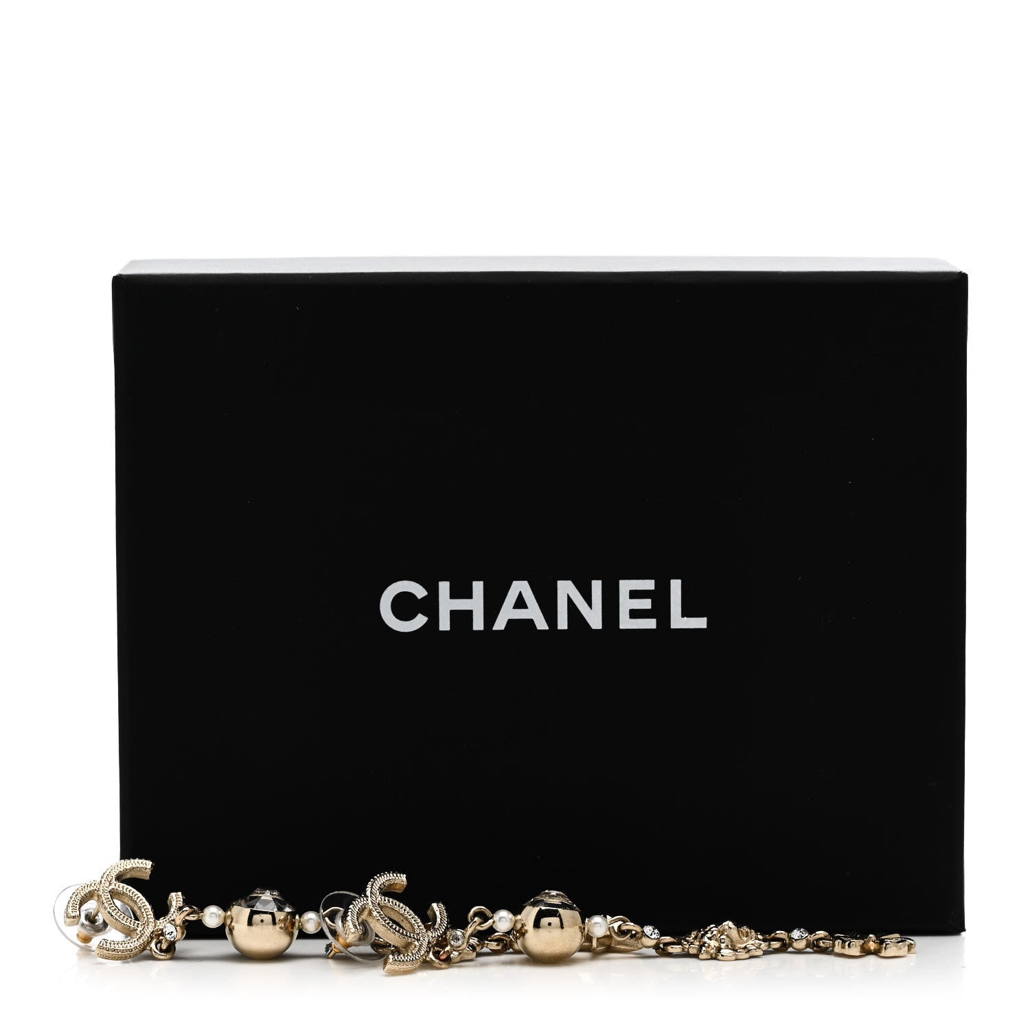 Chanel Crystal Pearl CC Charms Drop Earrings Gold 5 of 5