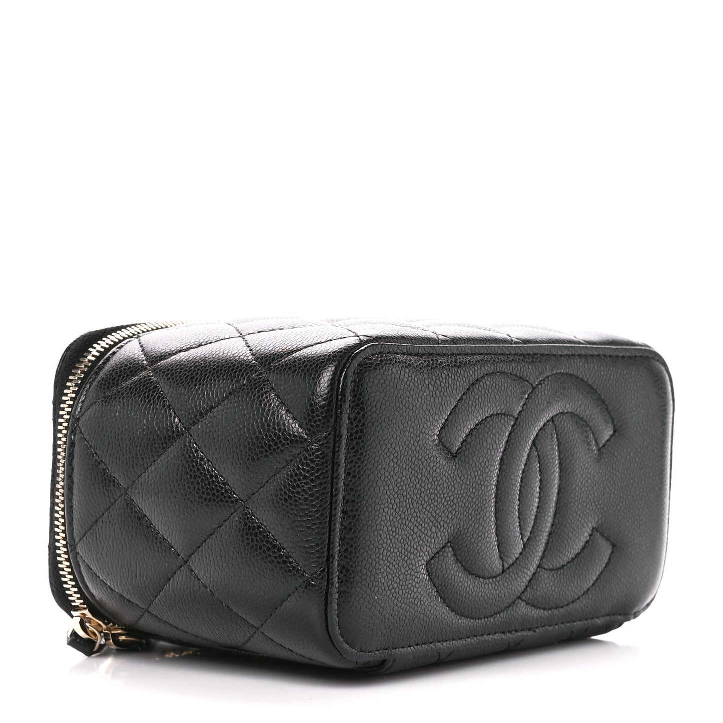 Caviar Quilted Small Vanity Case With Chain Black