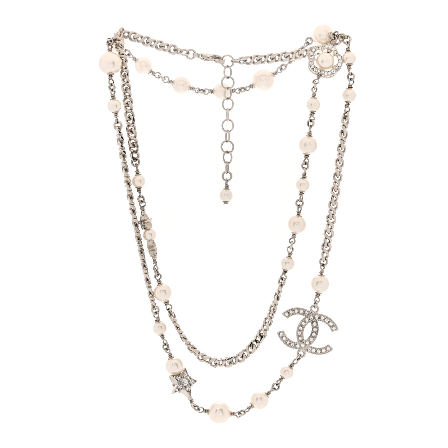 Pearl Crystal CC Starfall Necklace Silver