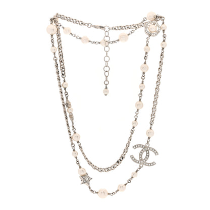 Chanel Pearl Crystal CC Starfall Necklace Silver 3 of 5