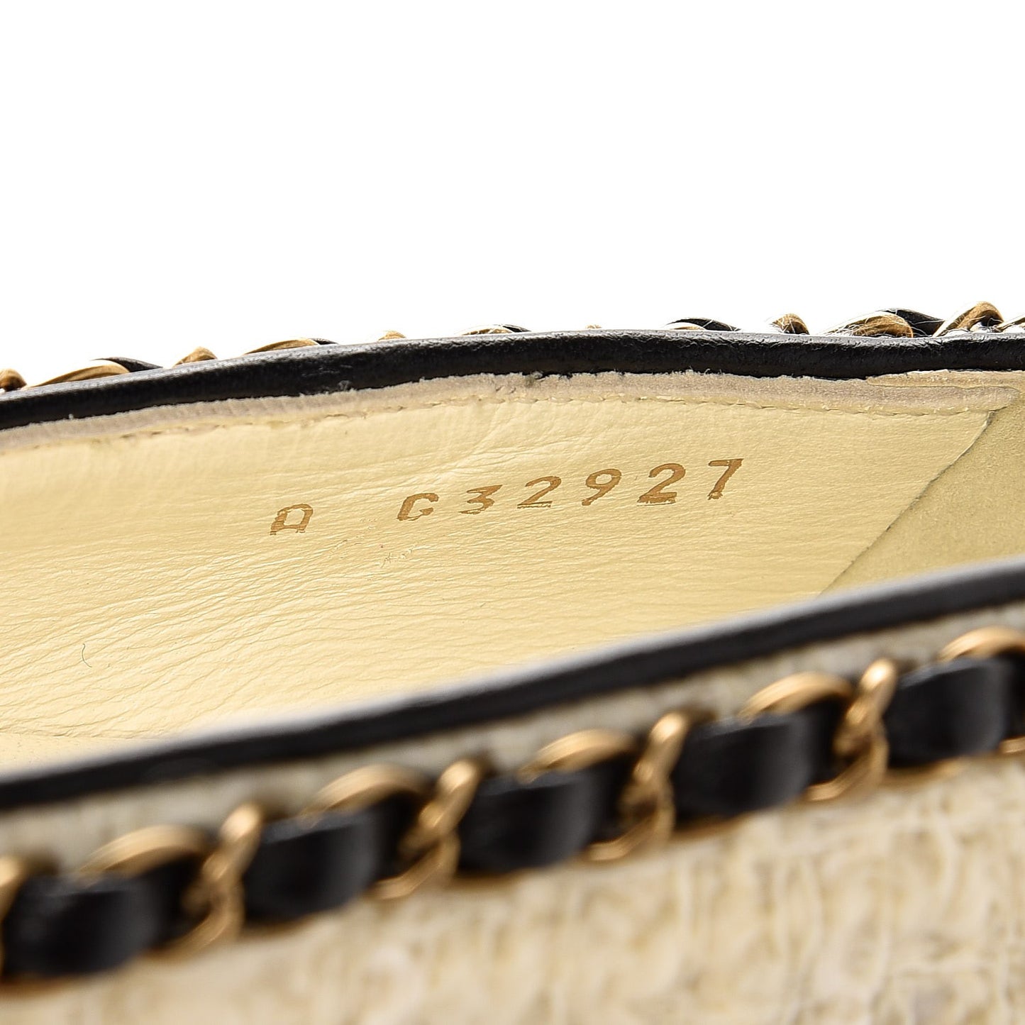 Tweed Grosgrain Chained Cap Toe Ballerina Flats 37 Ivory Black