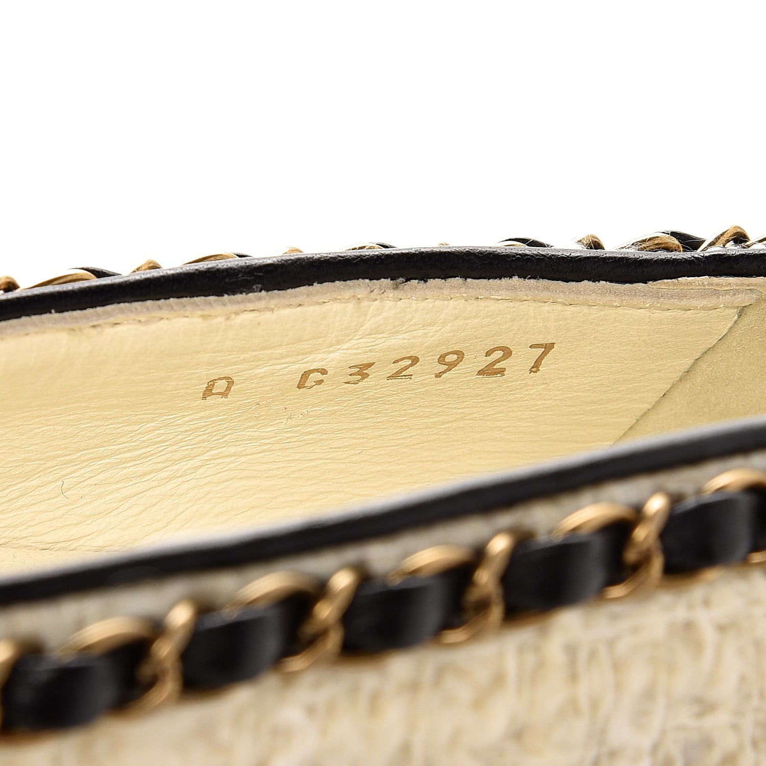 Chanel Tweed Grosgrain Chained Cap Toe Ballerina Flats 37 Ivory Black 8 of 9