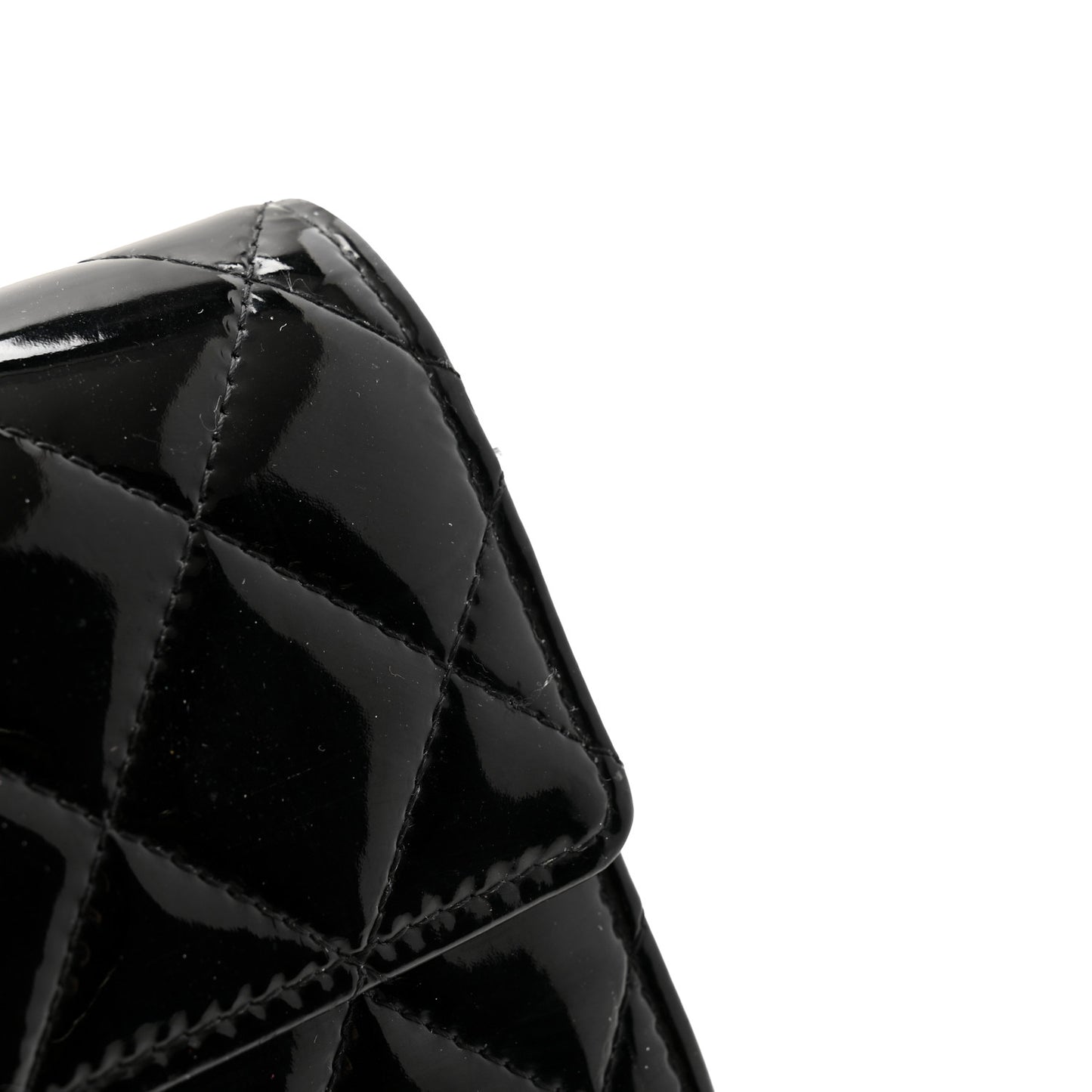 Patent Quilted Large Brilliant Flap Wallet Black
