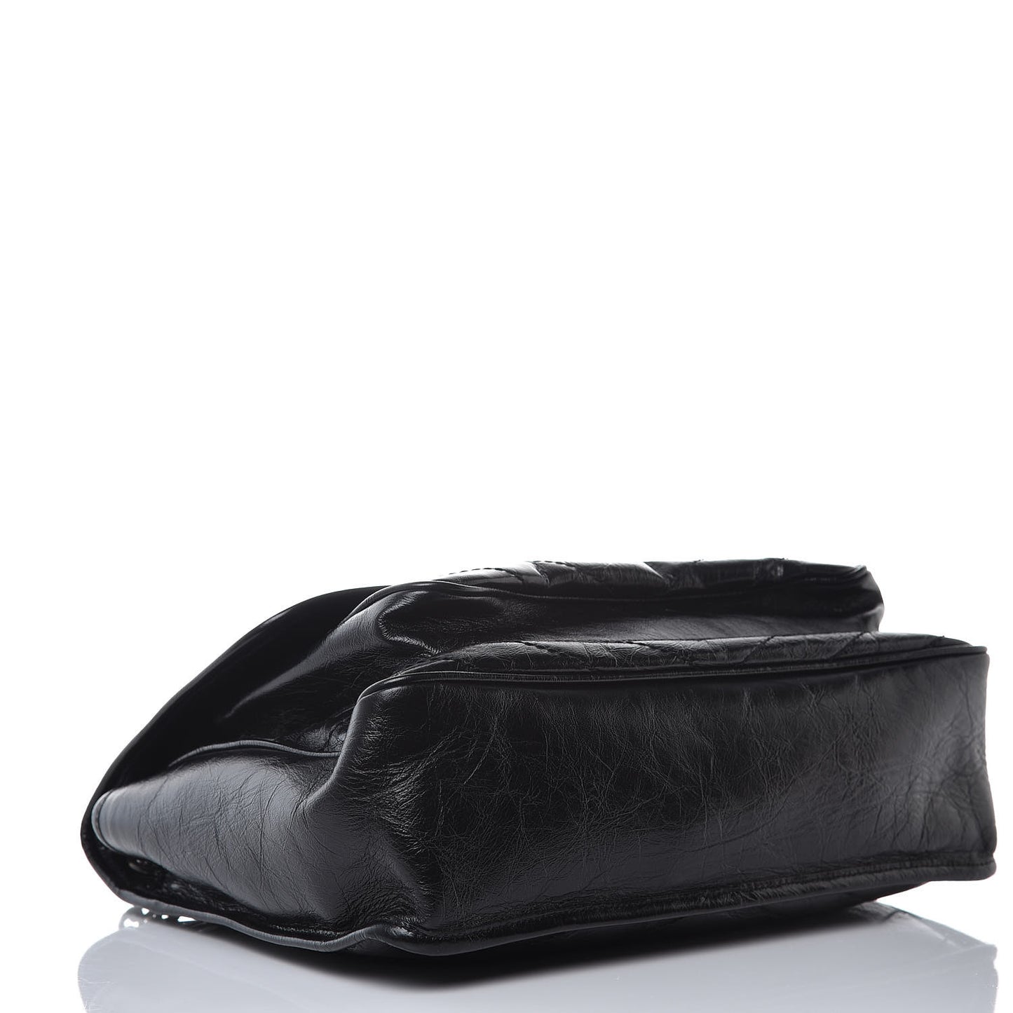 Crinkled Calfskin Matelasse Monogram Large Niki Chain Satchel Black
