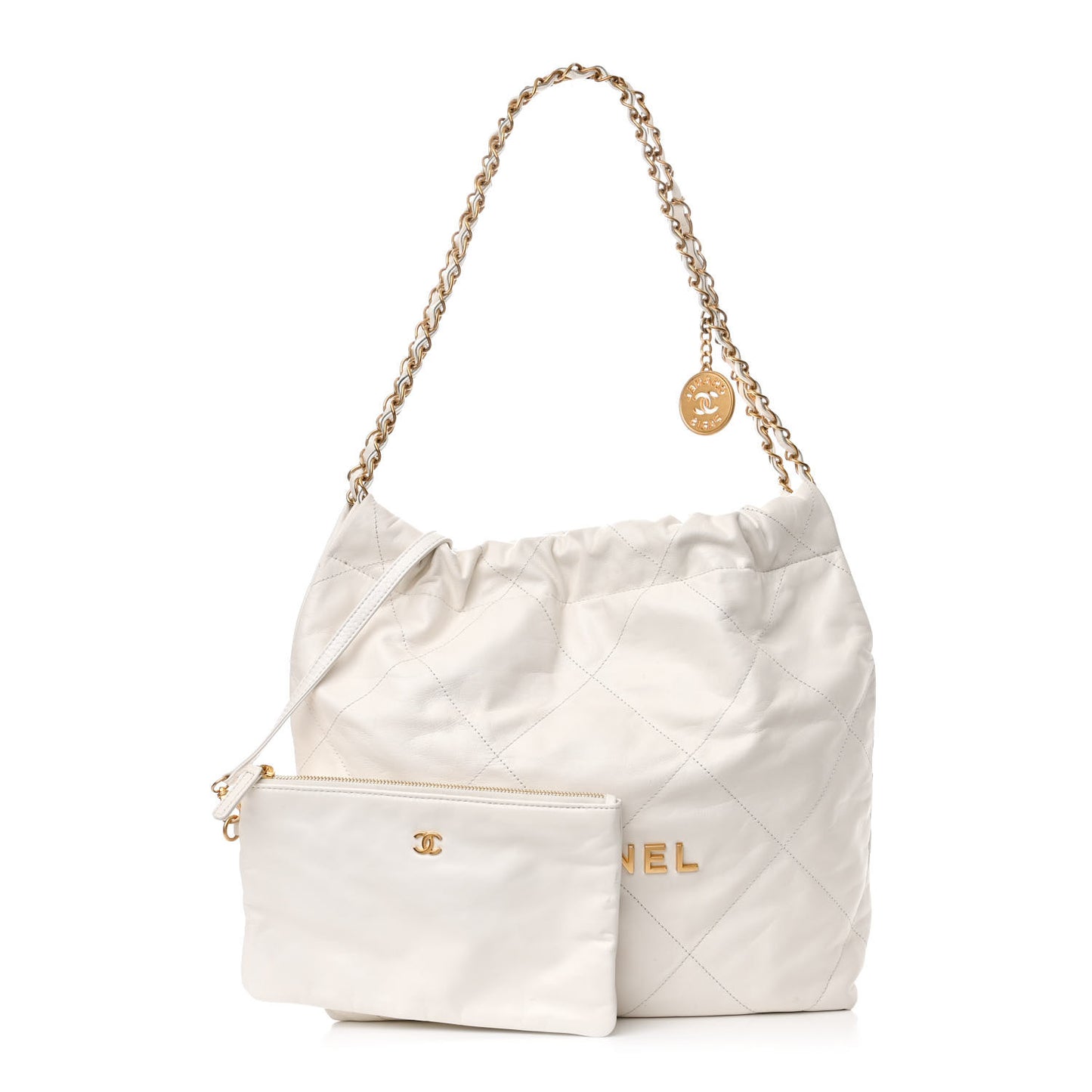 Shiny Calfskin Quilted Chanel 22 White