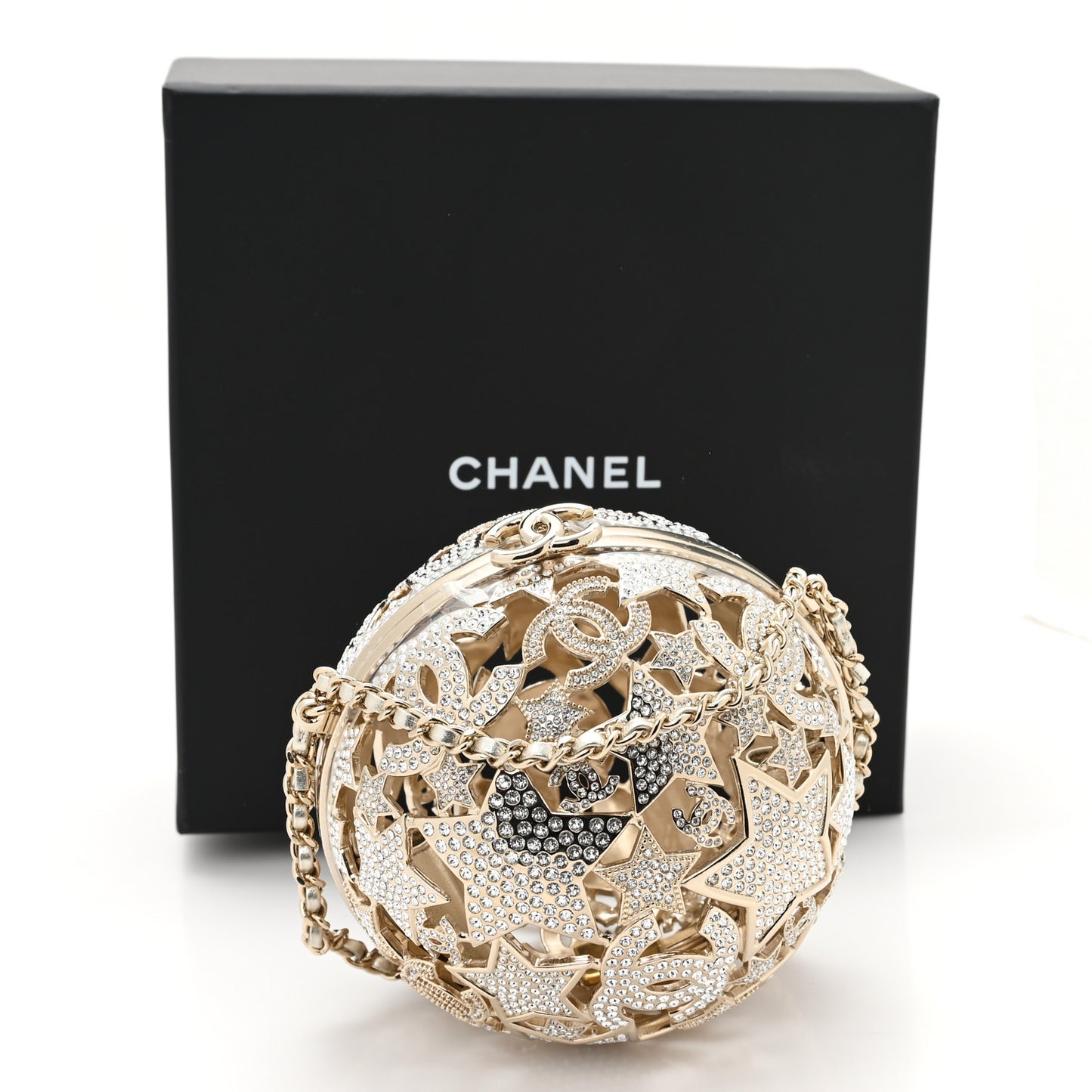 Metal Strass Crystal Sphere Minaudiere Clutch Gold