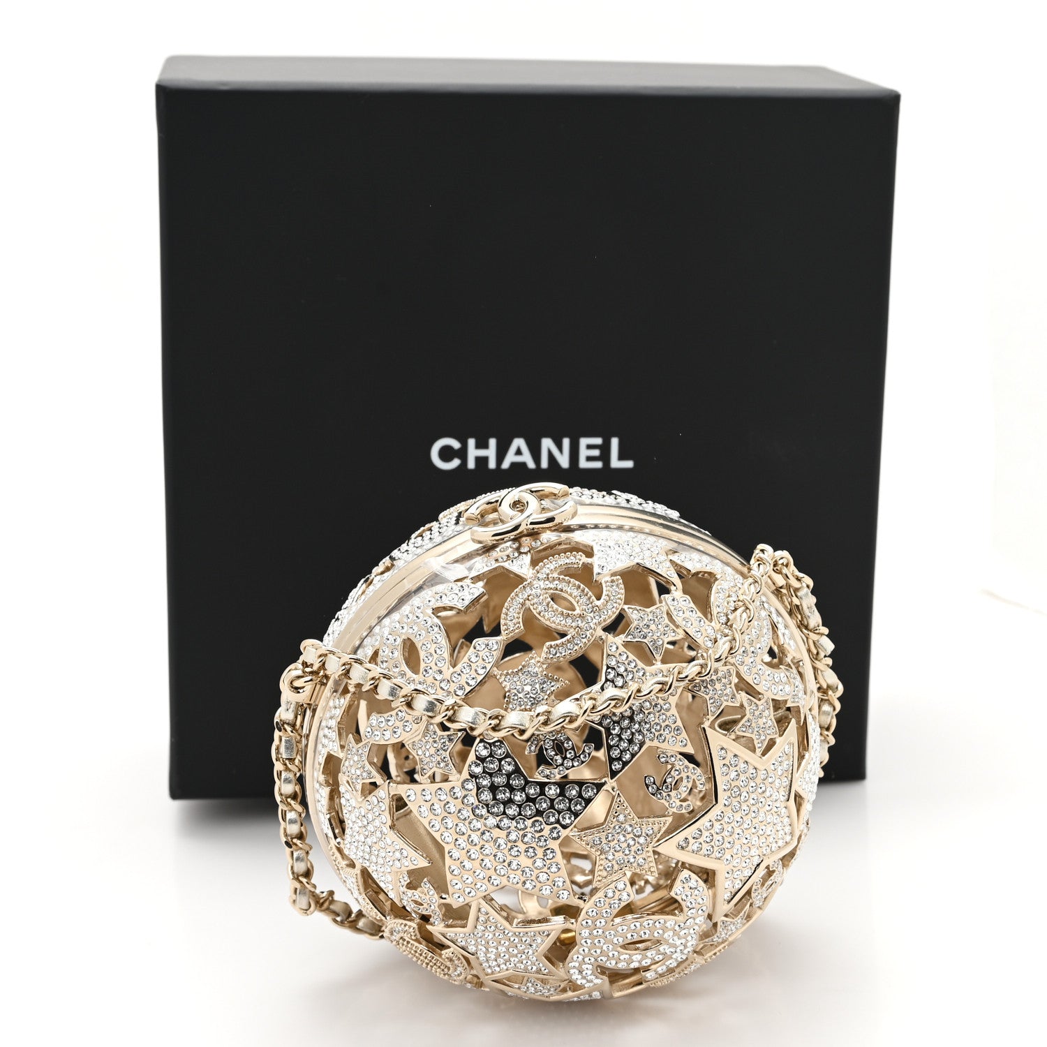 Chanel Metal Strass Crystal Sphere Minaudiere Clutch Gold 12 of 12