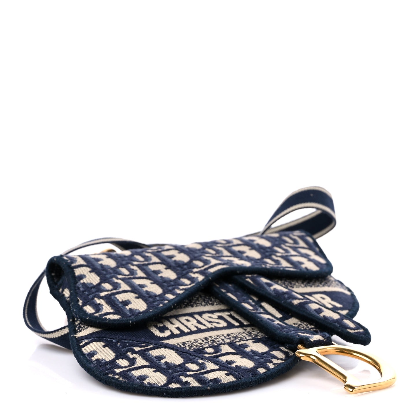 Oblique Embroidered Saddle Belt Pouch Blue