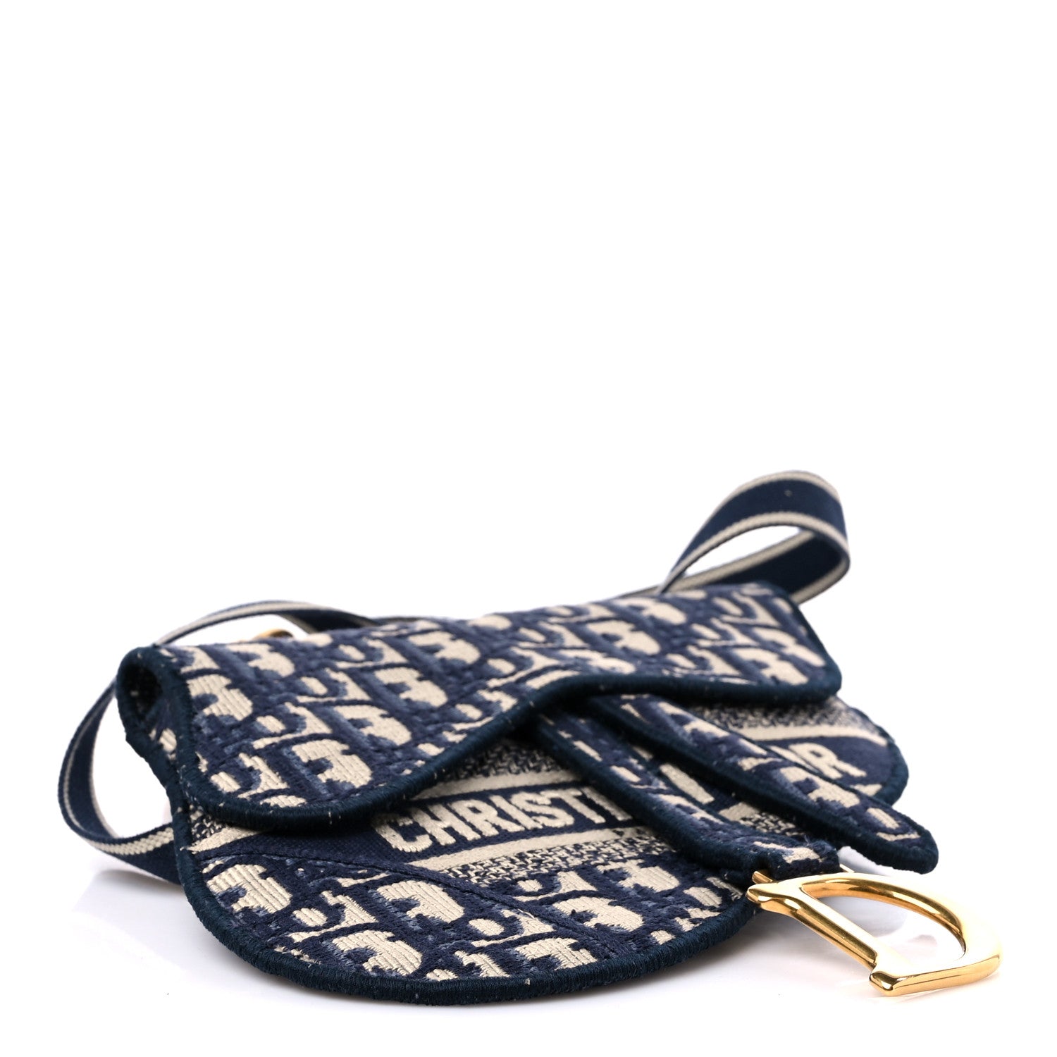 Christian Dior Oblique Embroidered Saddle Belt Pouch Blue 4 of 10