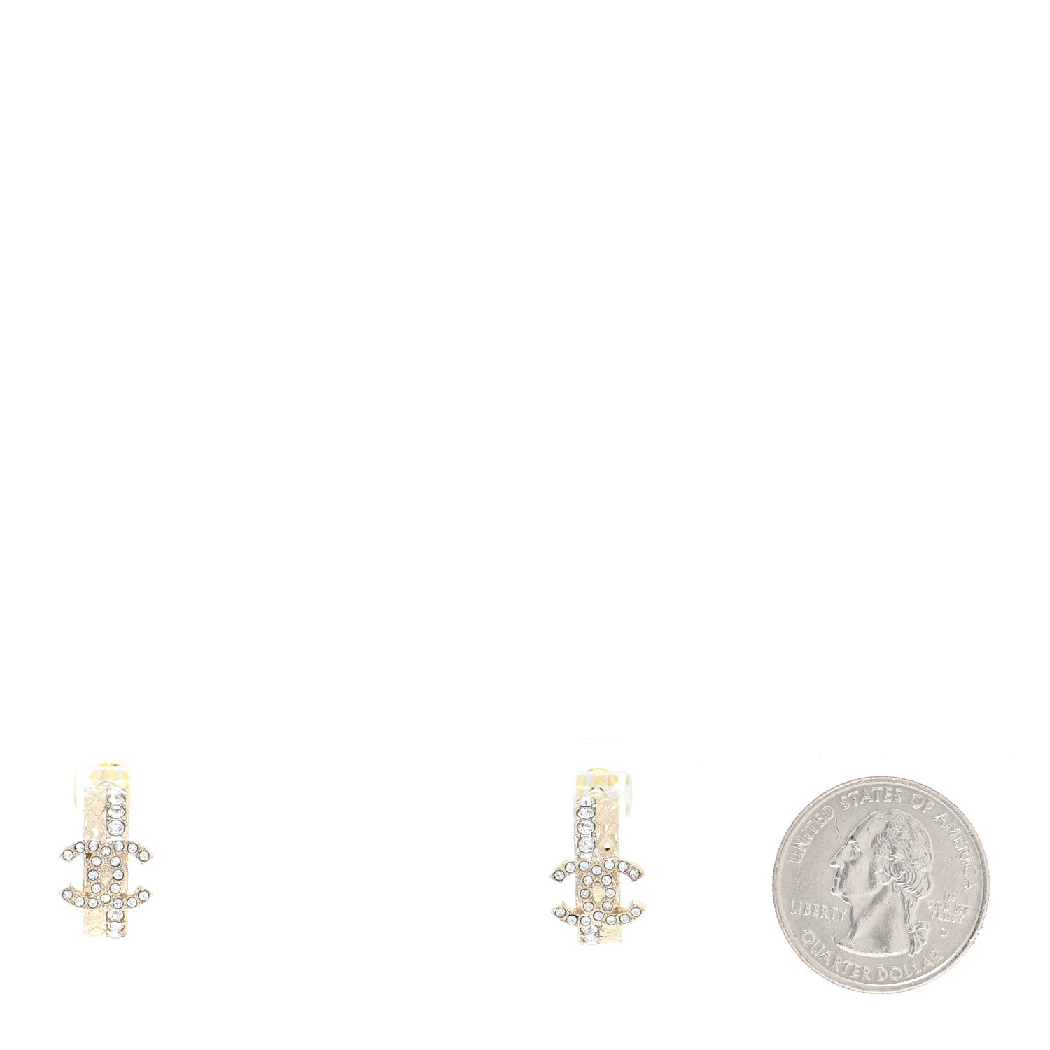 Chanel Metal Crystal Quilted CC Hoop Earrings Gold 2 of 6