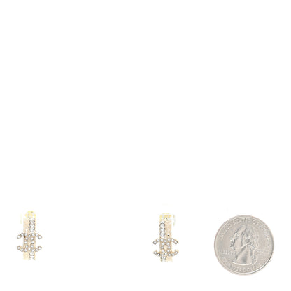 Chanel Metal Crystal Quilted CC Hoop Earrings Gold 2 of 6