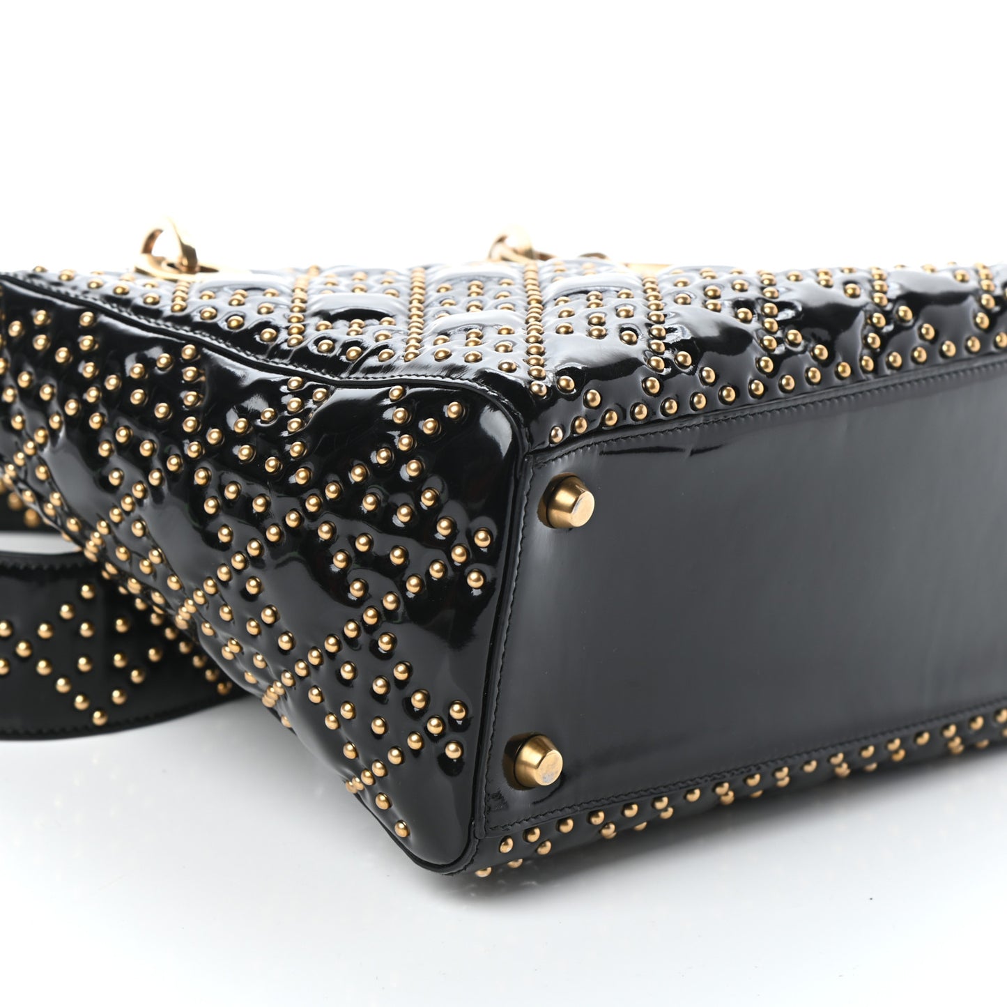 Patent Studded Medium Supple Lady Dior Black