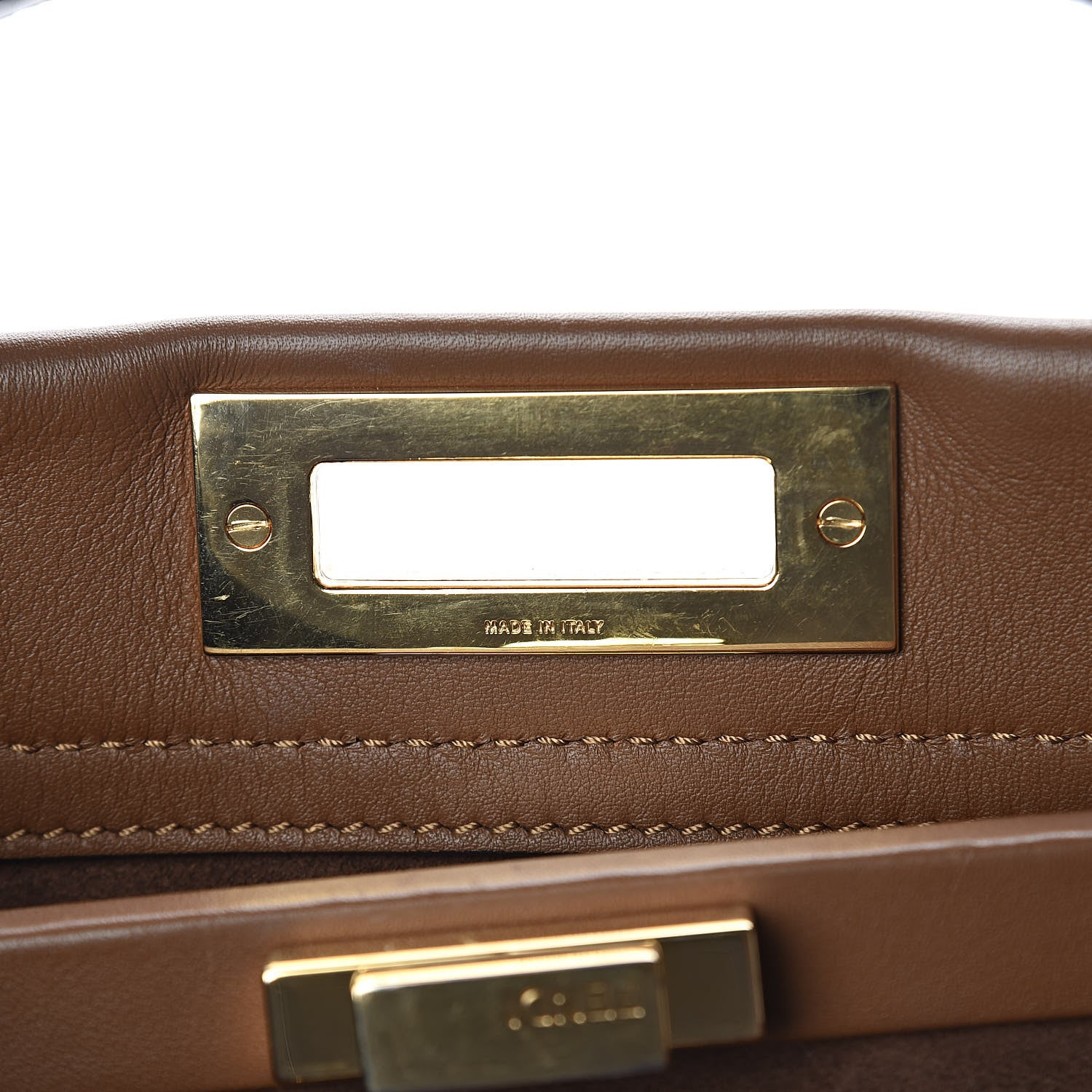 Fendi Calfskin Lace Up Large Peekaboo Iconic Satchel Cognac 7 of 10