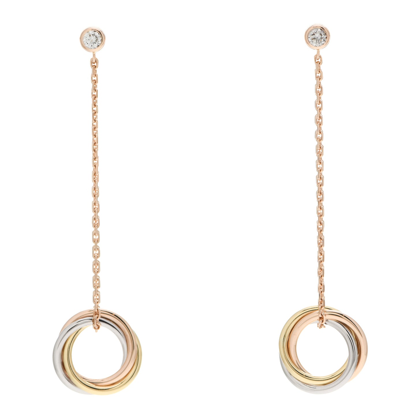 18K Pink Yellow White Gold Diamond Small Trinity Drop Earrings
