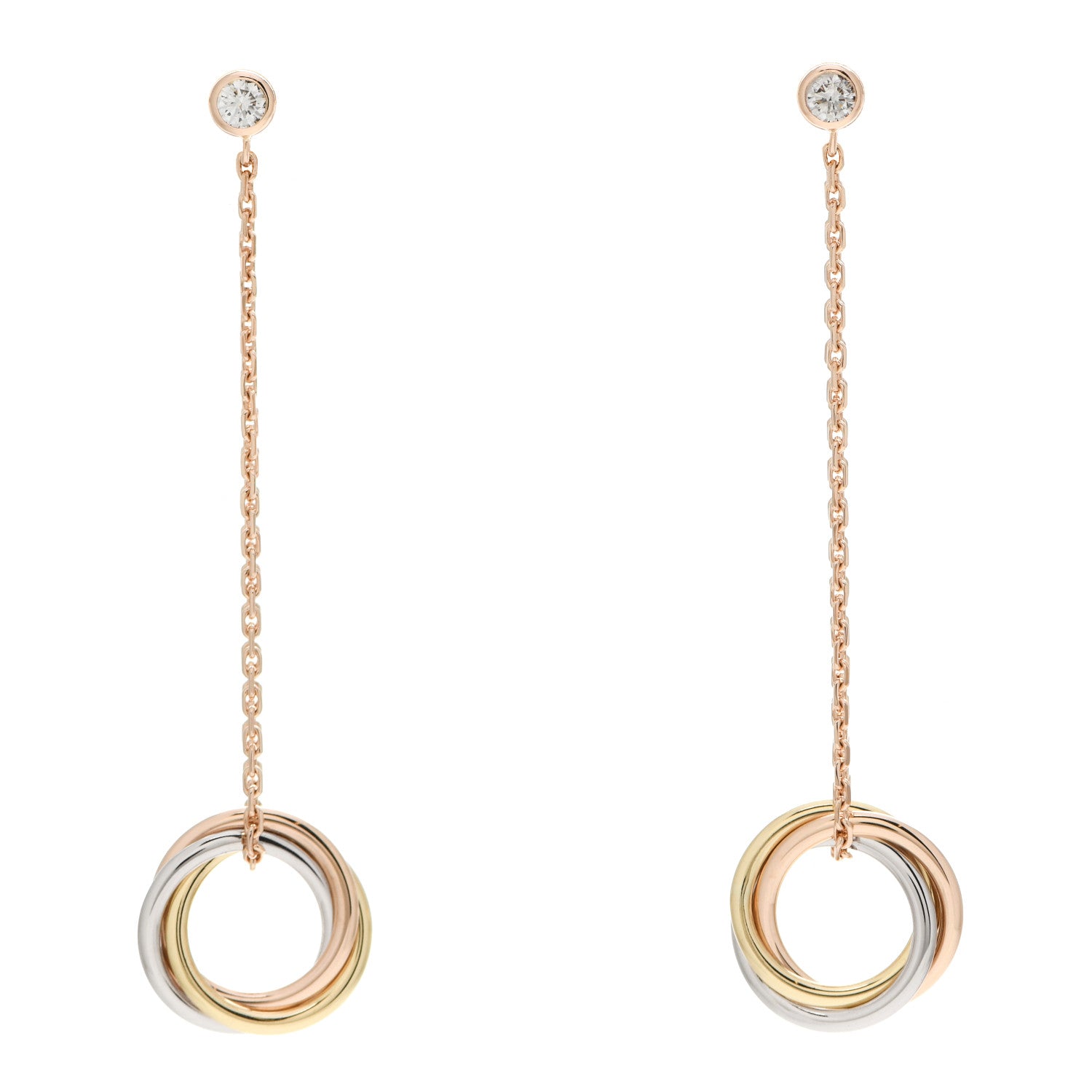 Cartier 18K Pink Yellow White Gold Diamond Small Trinity Drop Earrings 1 of 5
