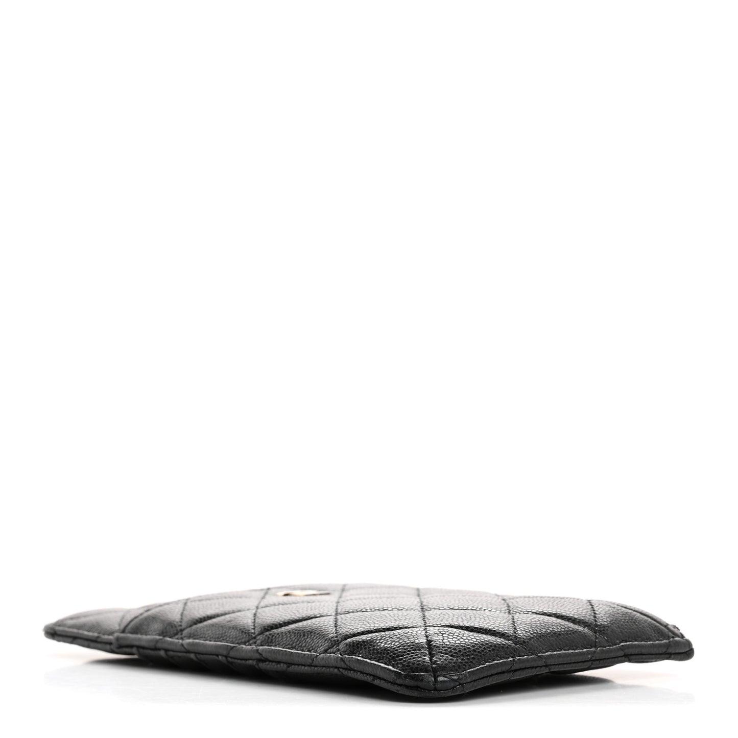 Iridescent Caviar Quilted Classic Flat Wallet Pouch Black