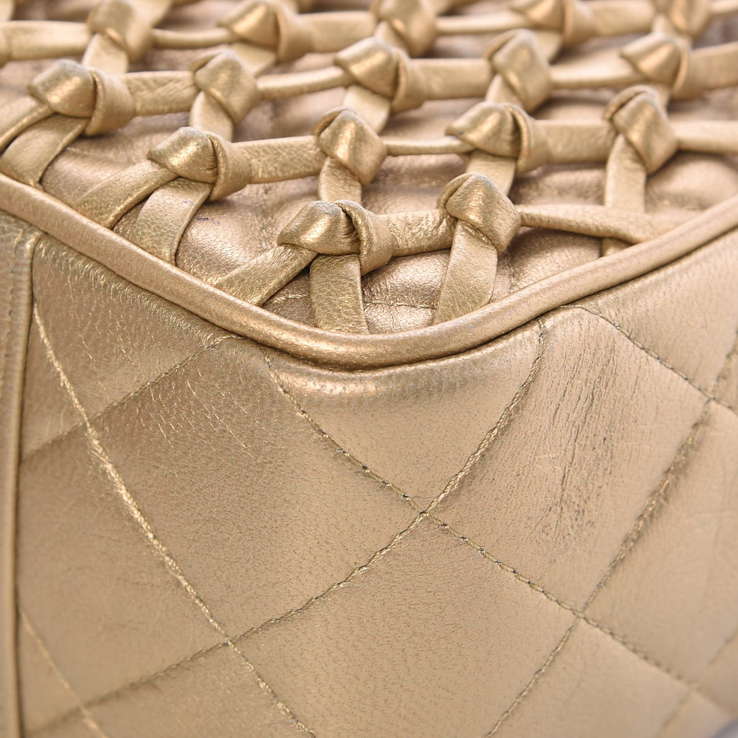 Metallic Lambskin Quilted Camera Case Gold