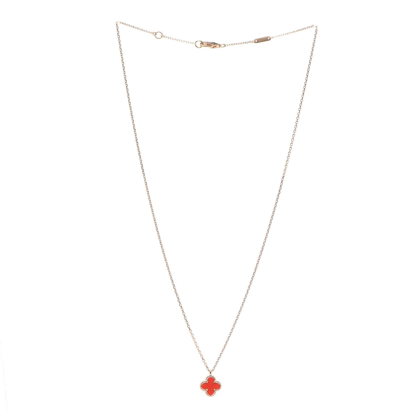 18K Rose Gold Carnelian Sweet Alhambra Pendant Necklace