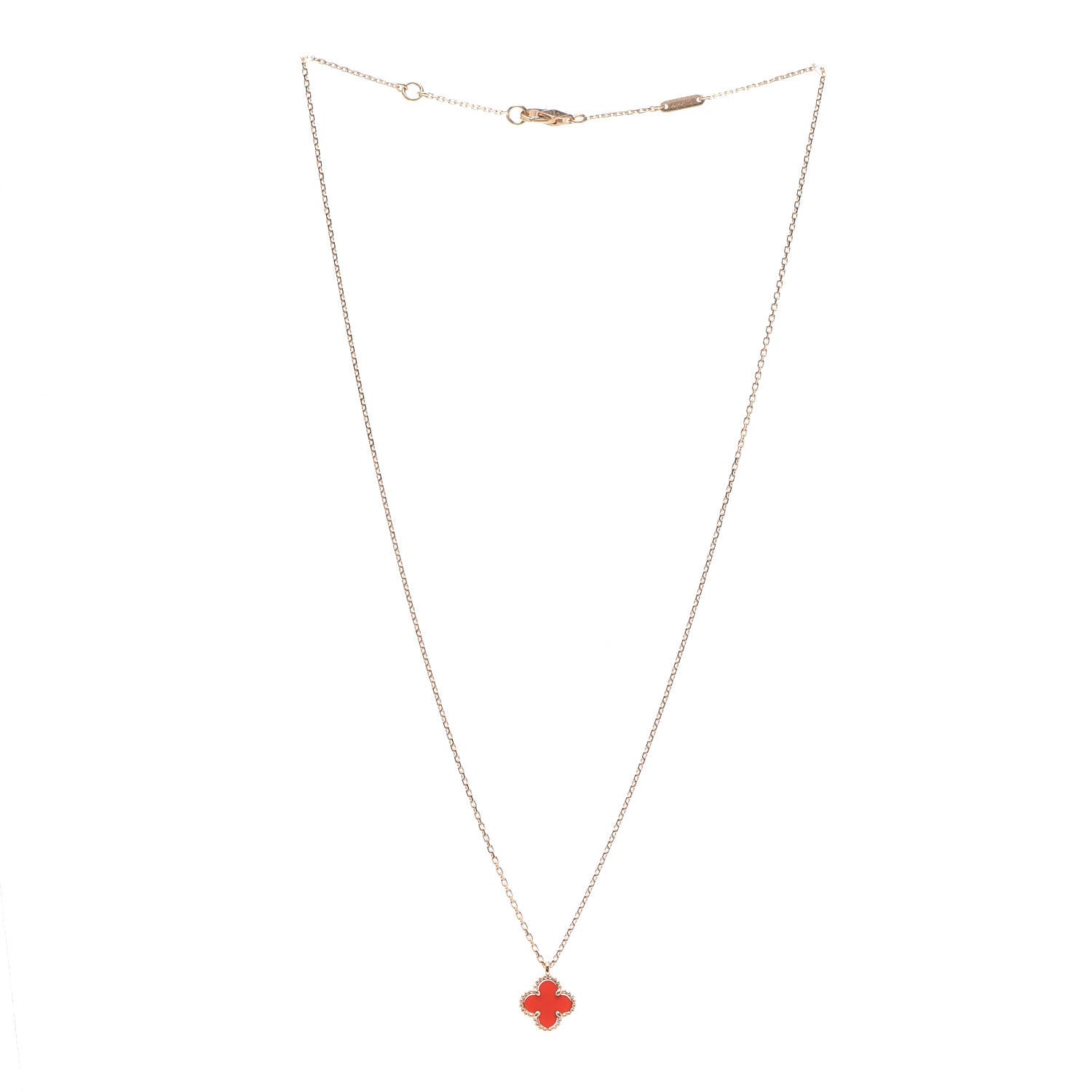 Van Cleef & Arpels 18K Rose Gold Carnelian Sweet Alhambra Pendant Necklace 3 of 7