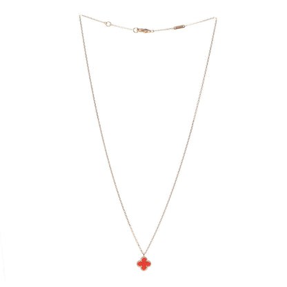 Van Cleef & Arpels 18K Rose Gold Carnelian Sweet Alhambra Pendant Necklace 3 of 7