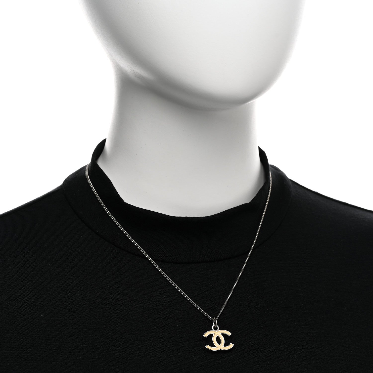 Chanel Enamel CC Pendant Necklace Yellow Silver 2 of 6