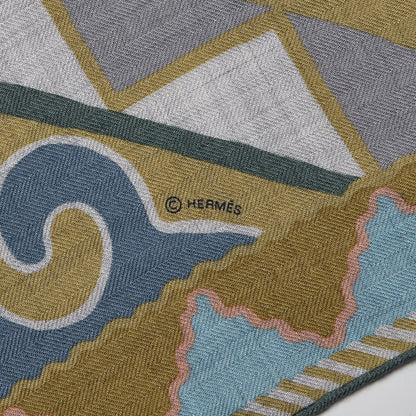 Hermes Cashmere Silk Appaloosa Des Steppes Shawl 140 Gris Chine Bleu Rosi 4 of 6