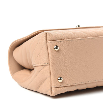 Chanel Caviar Chevron Quilted Small Coco Handle Flap Beige 8 of 10