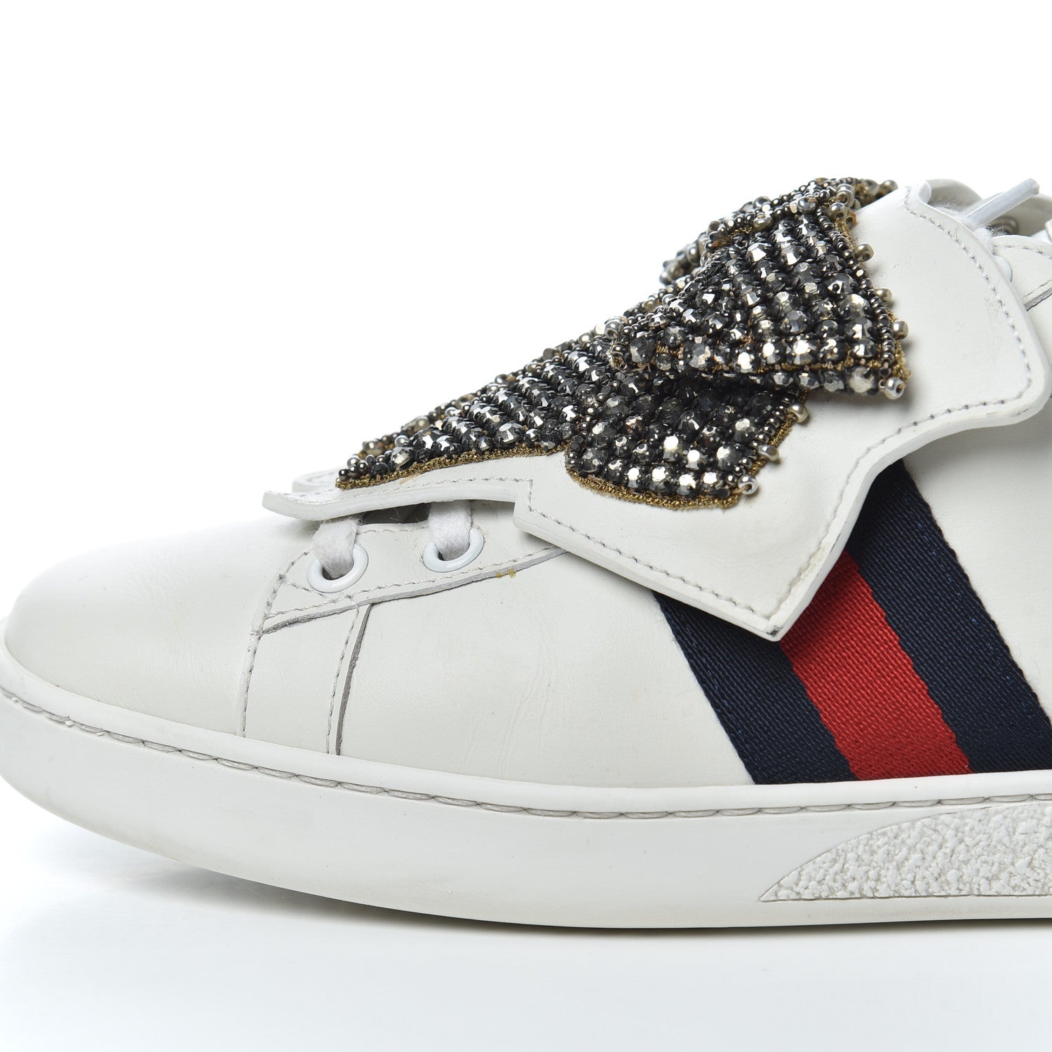 Gucci Calfskin Ayers Web Womens Ace Bow Lace Sneakers 37.5 White 11 of 21