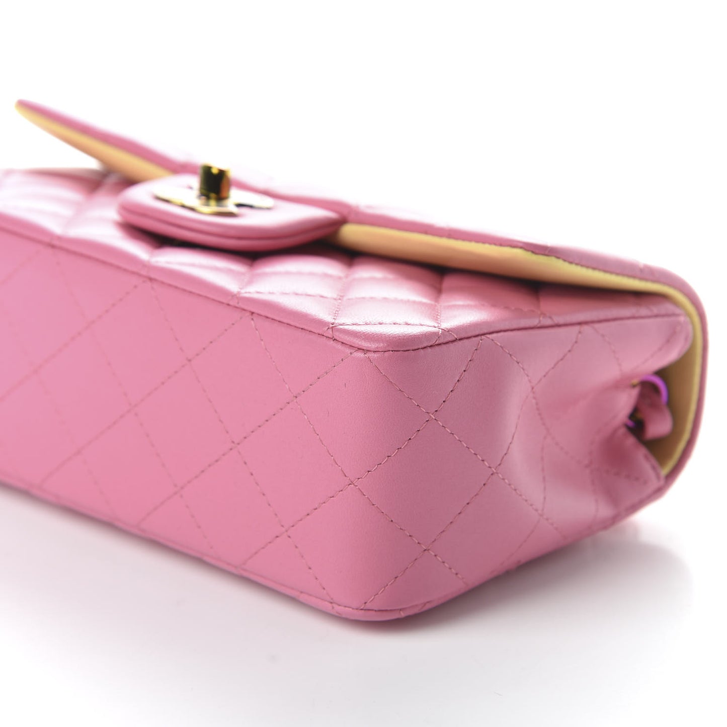 Lambskin Quilted Mini Rectangular Flap Pink Yellow